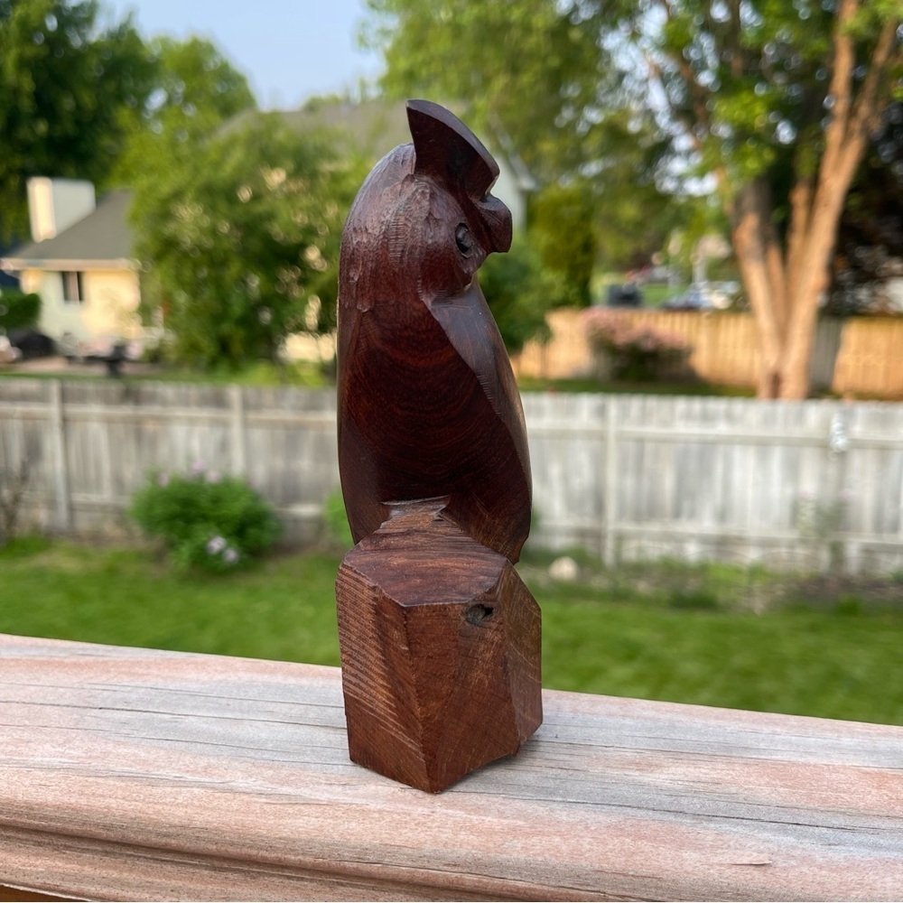 Vintage Ironwood Hand Carved Wooden Owl Bird  Figurine Sculpture 6” MCM Decor - Picture 4 of 8